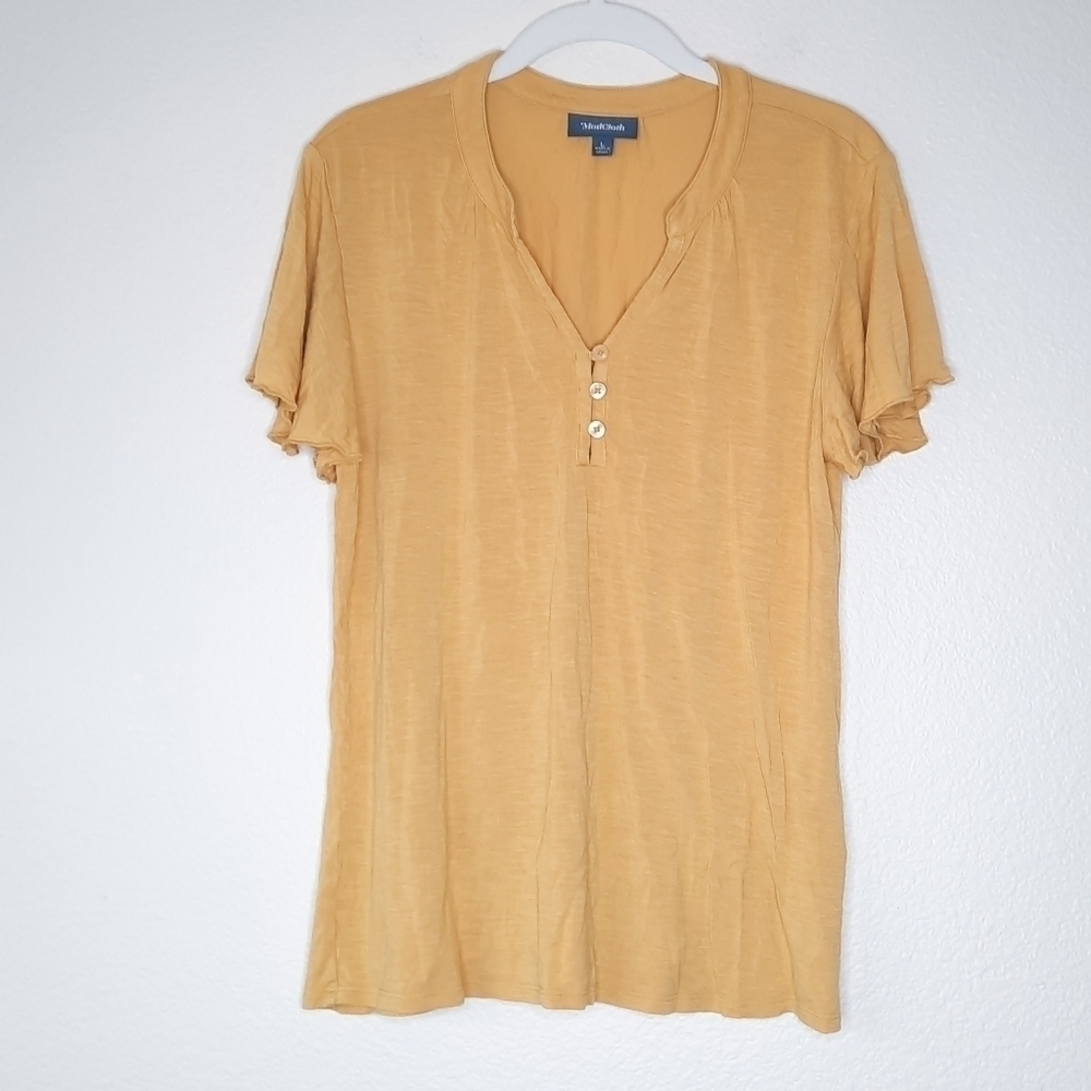 Modcloth Mustard Ruffle Sleeve Top L